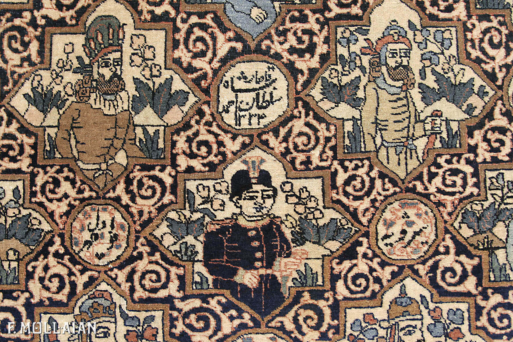 Tappeto Persiano Antico Kashan Mohtasham Figurativo n°:10729674